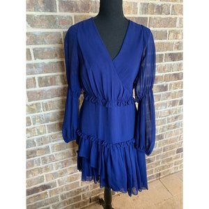 3.1 Phillip Lim asymmetrical ruffled silk dress dark blue long sleeves chiffon